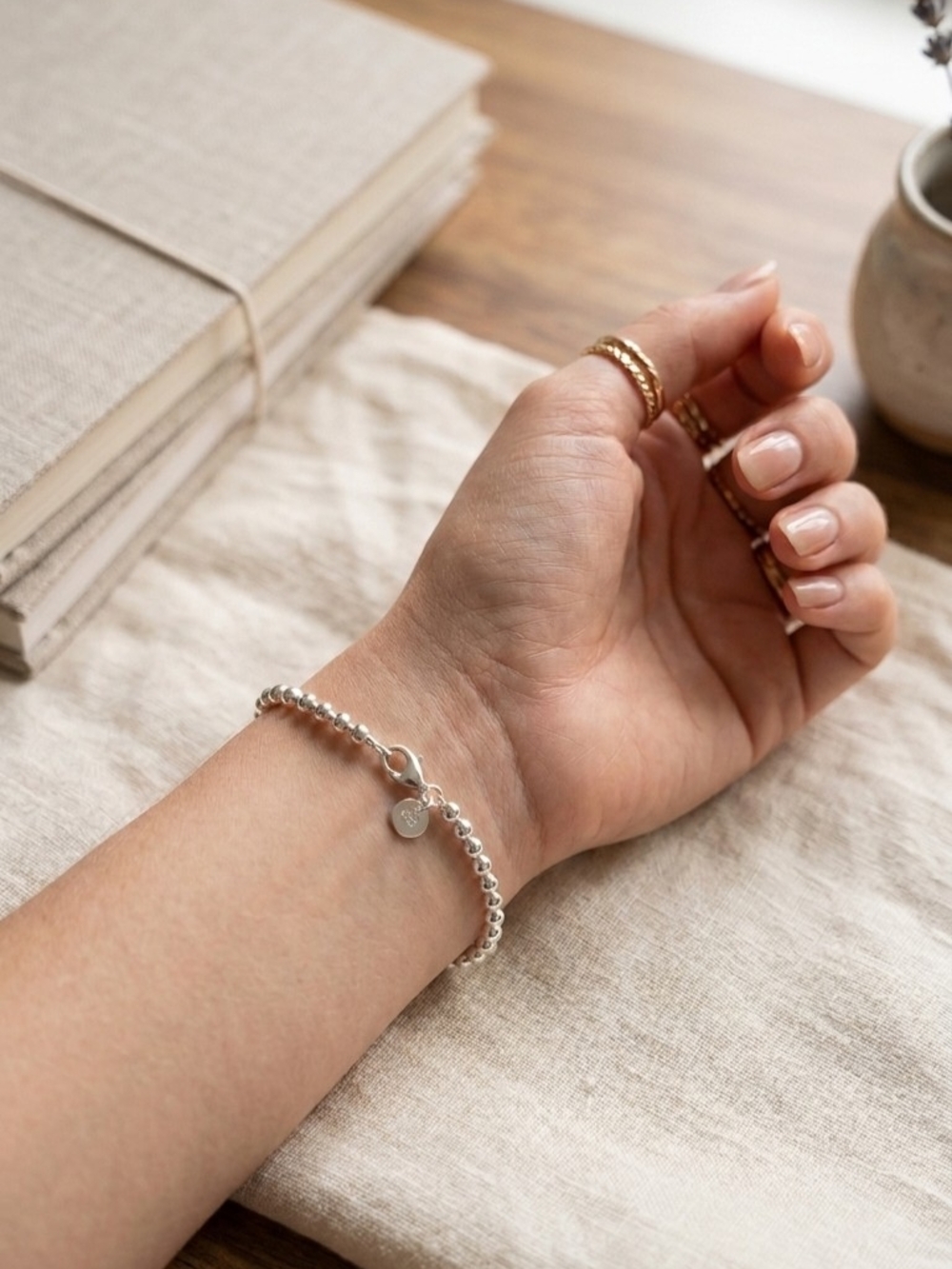 925 Minimalist Silver Beaded Bracelet - Elegant Women Jewelry